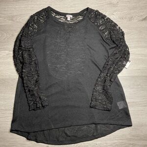 BONGOPLUS BLACK LACE BACK TRANSPARENT FRONT‎ CREW NECK SHIRT SIZE 1X